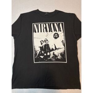 Nirvana Black and White Band Photo on Black T Shirt XL Retro Free Ship